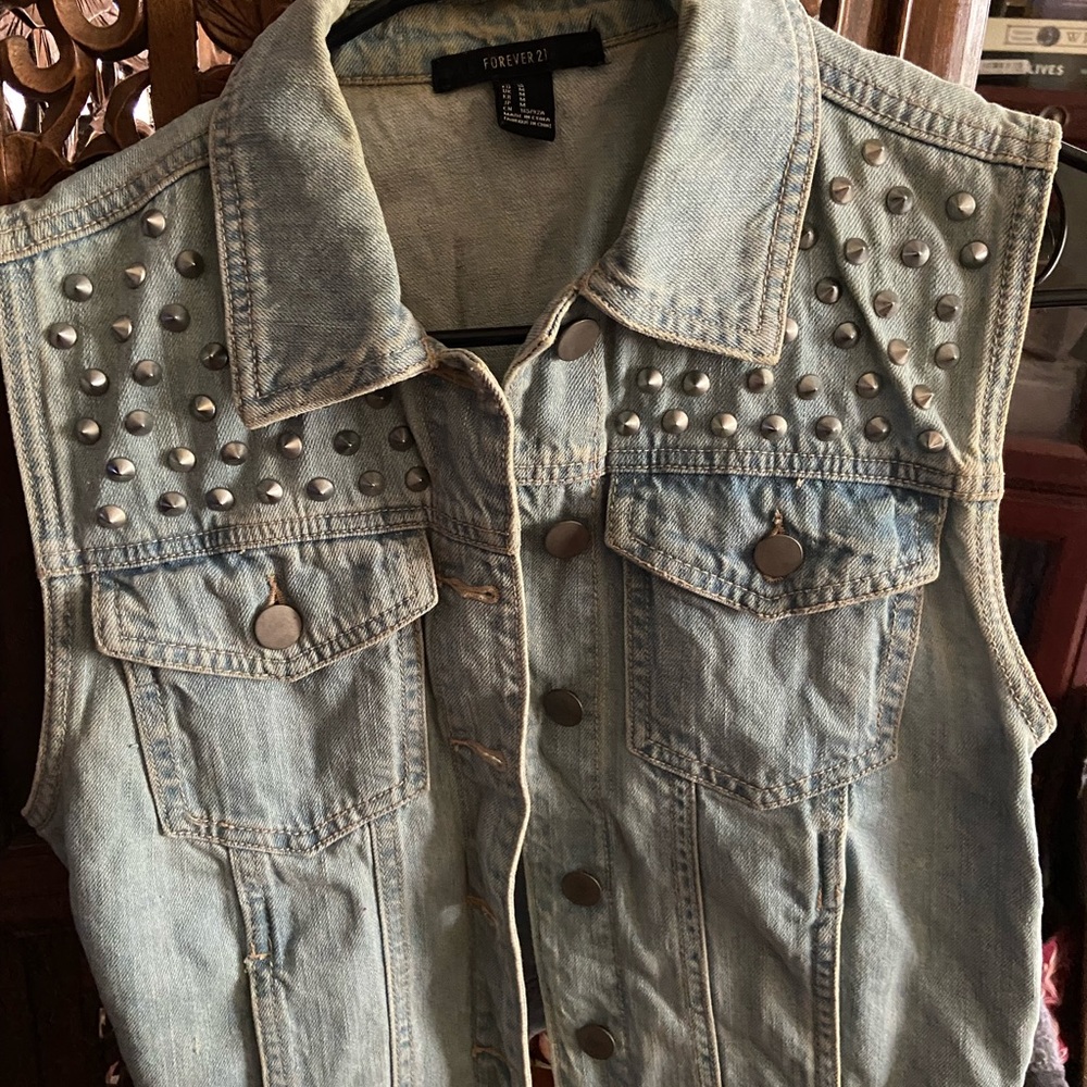 Denim vest with silver studs